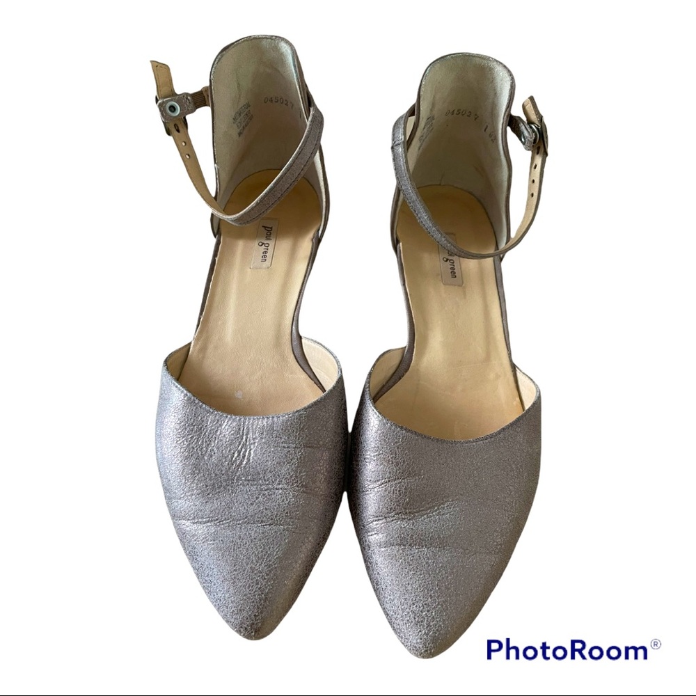 Paul Green Henly D’Orsay Metallic Leather Ankle Strap Pointed Toe Flat 7 1/2